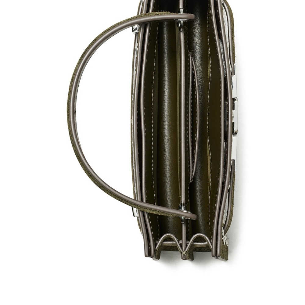 Tory Burch Olive Green  Sued Satchel with Silver Accents - Picture 3 of 6